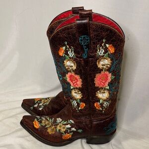 Macie Bean Ladies Embroidered Floral Rose Garden Western Cowboy Boot Size 7.5
